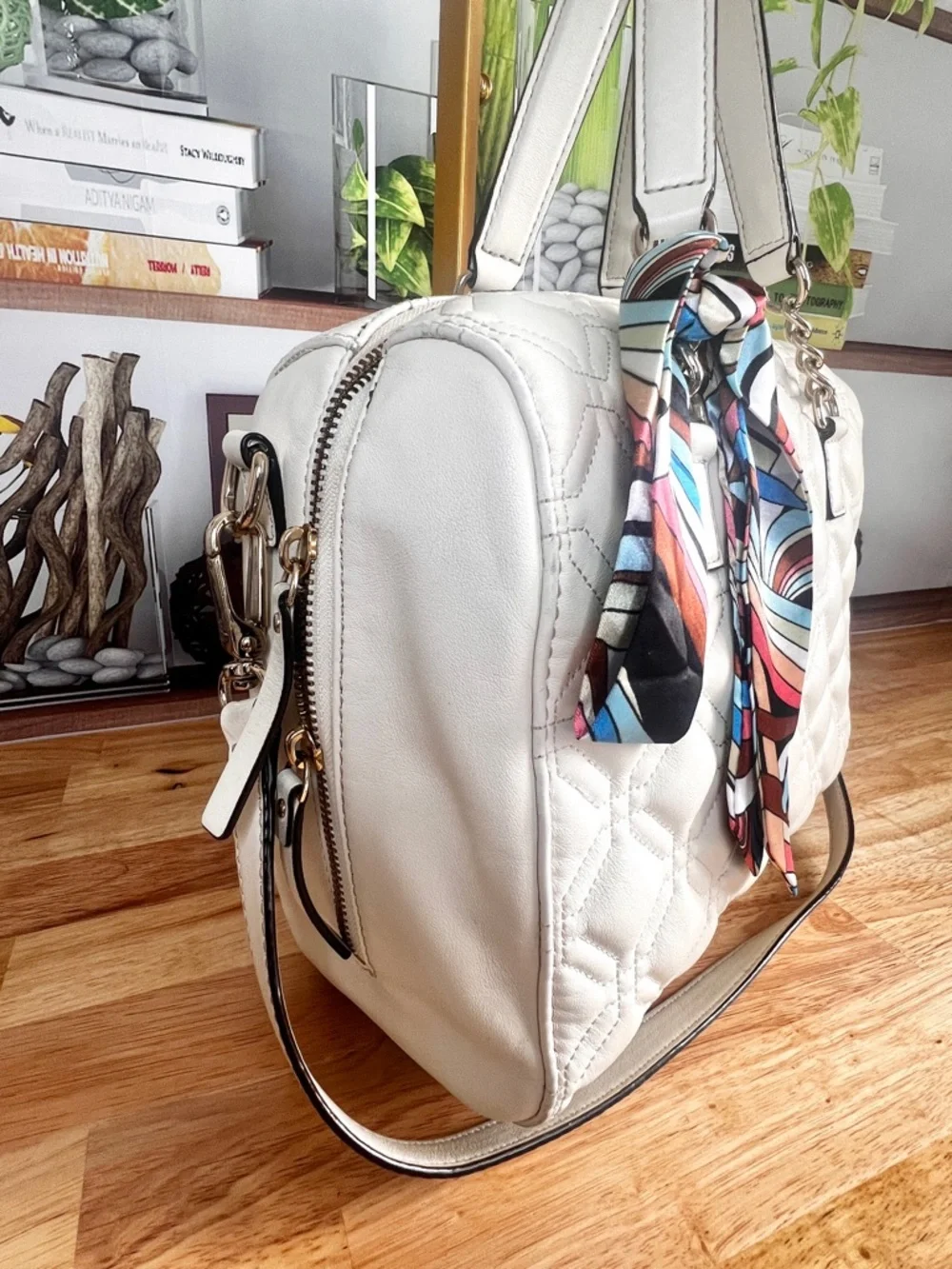 Kate Spade Alessa Astor Court Cream Quilted Satchel Bag with Scarf Accent - Picture 5 of 13